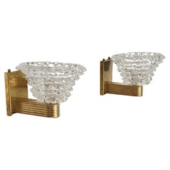 Italian Brass and Murano Glass Wall Lights or Sconces in Art Deco Style, 1990s