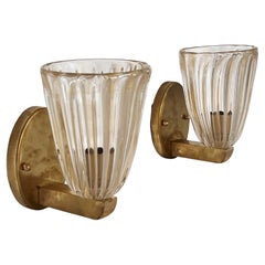 Italian Brass and Murano Glass Wall Lights or Sconces in Art Deco Style, 1990s