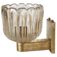 Italian Brass and Murano Glass Wall Light or Sconce in Art Deco Style, 1990s