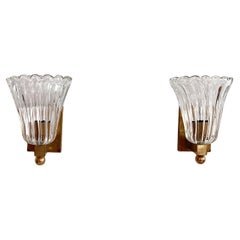 Used Italian Brass and Murano Glass Wall Lights or Sconces in Art Deco Style, 1990s