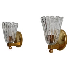 Italian Brass and Murano Glass Wall Lights or Sconces in Art Deco Style, 1990s