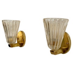 Italian Brass and Murano Glass Wall Lights or Sconces in Art Deco Style, 1990s