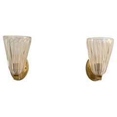 Italian Brass and Murano Glass Wall Lights or Sconces in Art Deco Style, 1990s