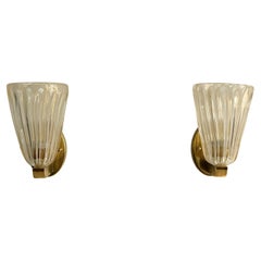 Italian Brass and Murano Glass Wall Lights or Sconces in Art Deco Style, 1990s