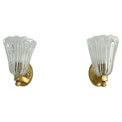 Italian Brass and Murano Glass Wall Lights or Sconces in Art Deco Style, 1990s Italian Brass and Murano Glass Wall Lights or Sconces in Art Deco Style, 1990s