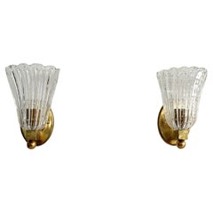 Italian Brass and Murano Glass Wall Lights or Sconces in Art Deco Style, 1990s Italian Brass and Murano Glass Wall Lights or Sconces in Art Deco Style, 1990s
