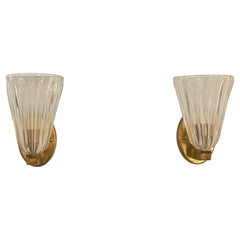 Italian Brass and Murano Glass Wall Lights or Sconces in Art Deco Style, 1990s