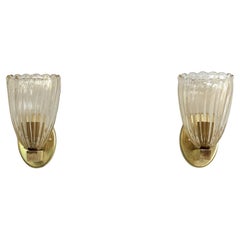 Italian Brass and Murano Glass Wall Lights or Sconces in Art Deco Style, 1990s