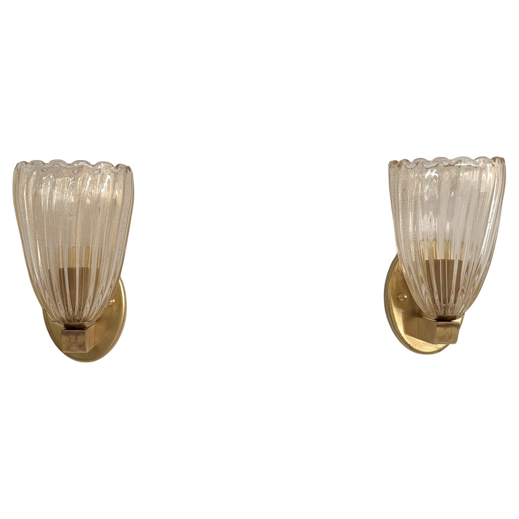 Apliques o candelabros italianos de latón y cristal de Murano en estilo Art Déco, años 1990 en venta
