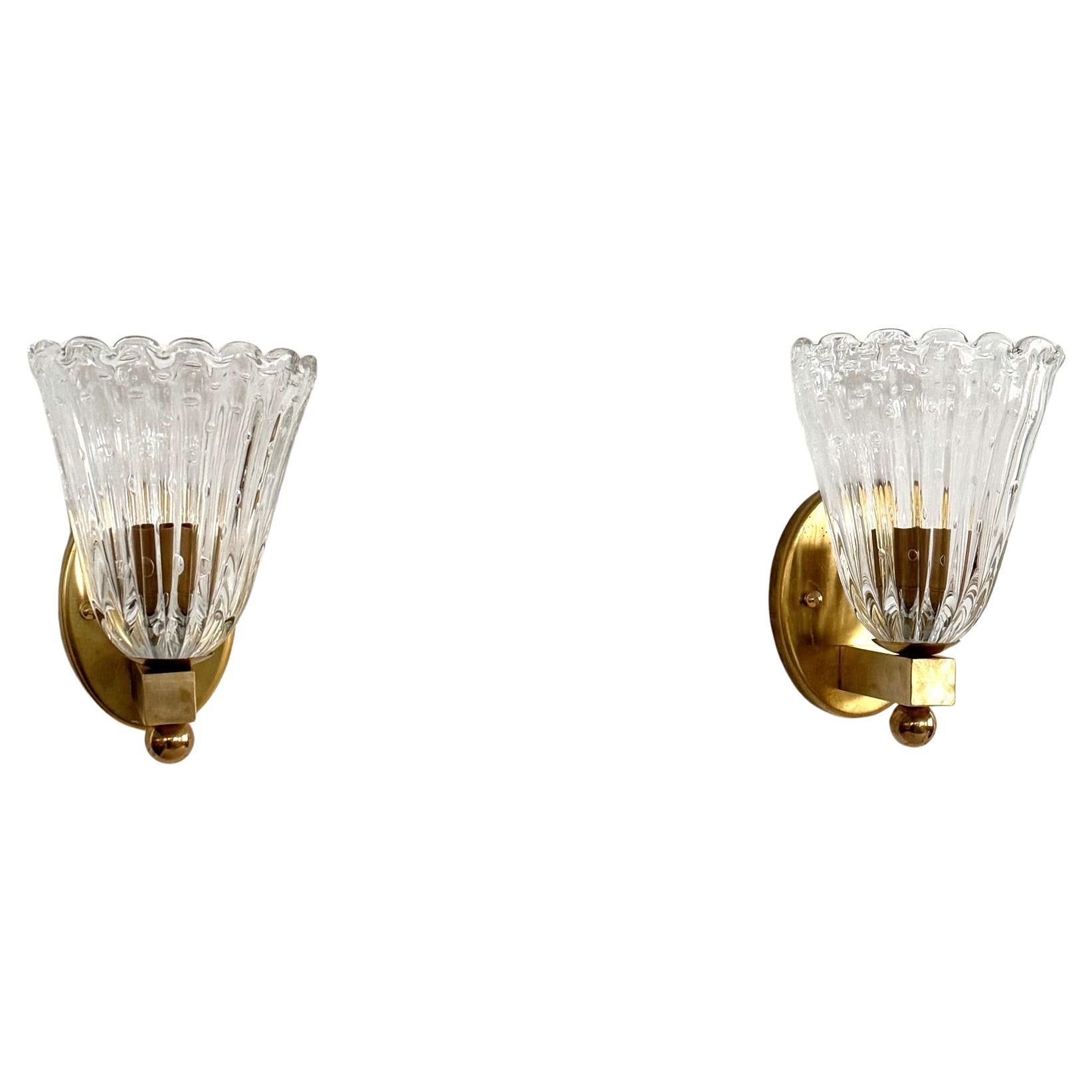 Italian Brass and Murano Glass Wall Lights or Sconces in Art Deco Style, 1990s