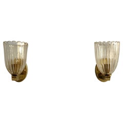 Italian Brass and Murano Glass Wall Lights or Sconces in Art Deco Style, 1990s