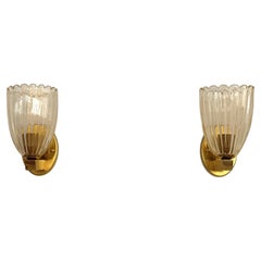 Italienische Wandleuchten aus Messing und Muranoglas im Art-déco-Stil, 1990er Jahre