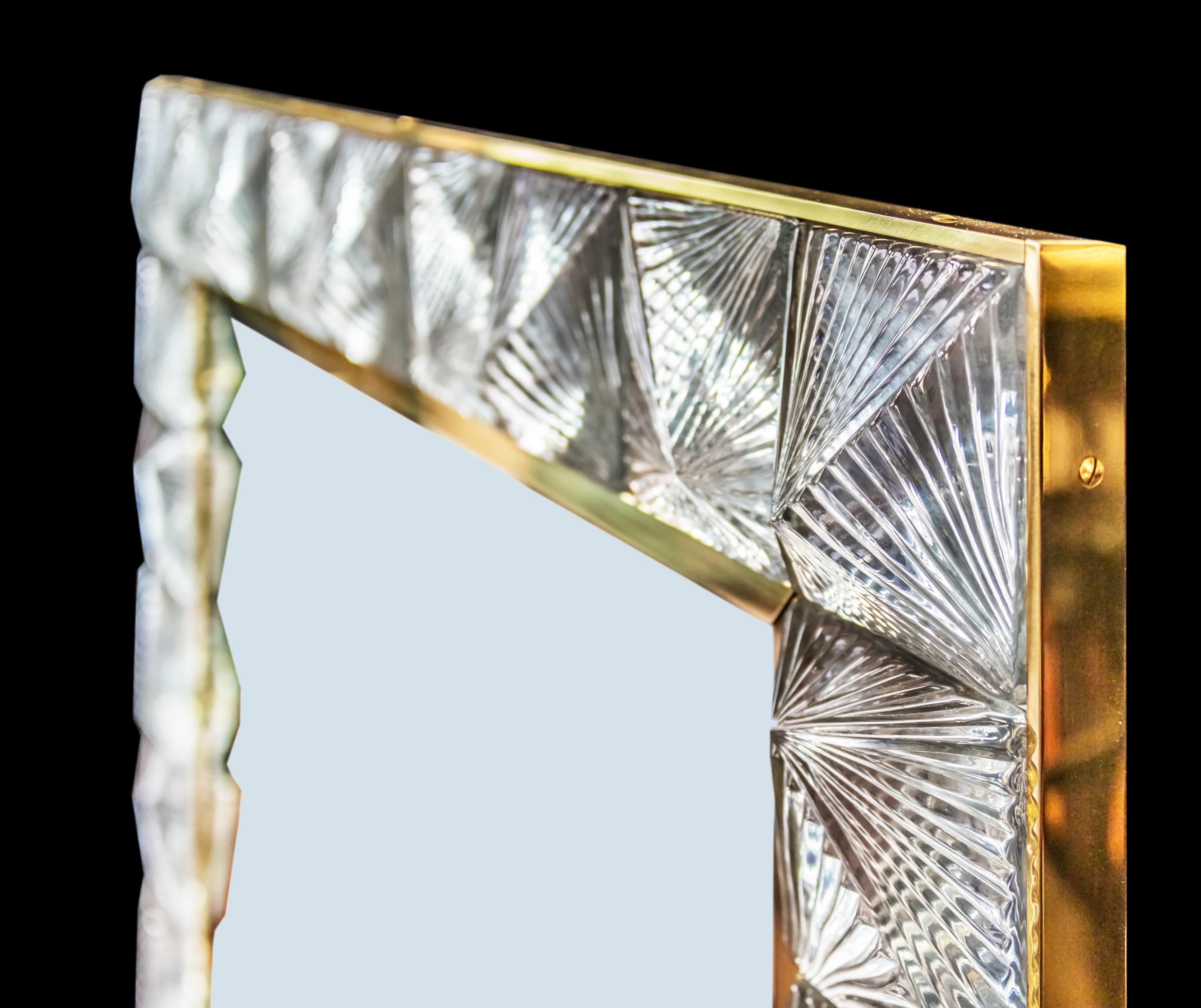 Italian Brass and Murano Glass Wall Mirror In Excellent Condition For Sale In Vilnius, LT