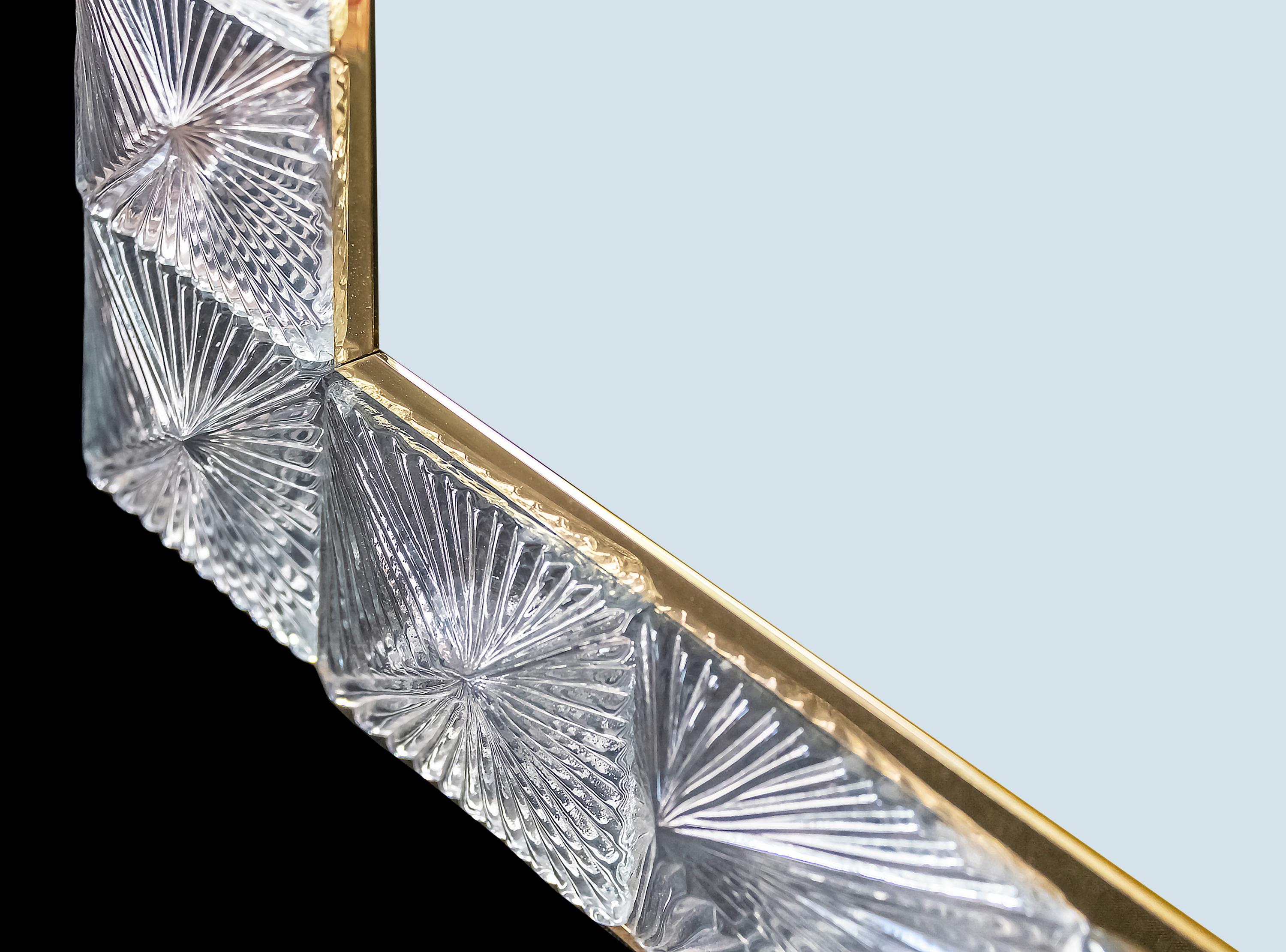 Contemporary Italian Brass and Murano Glass Wall Mirror For Sale