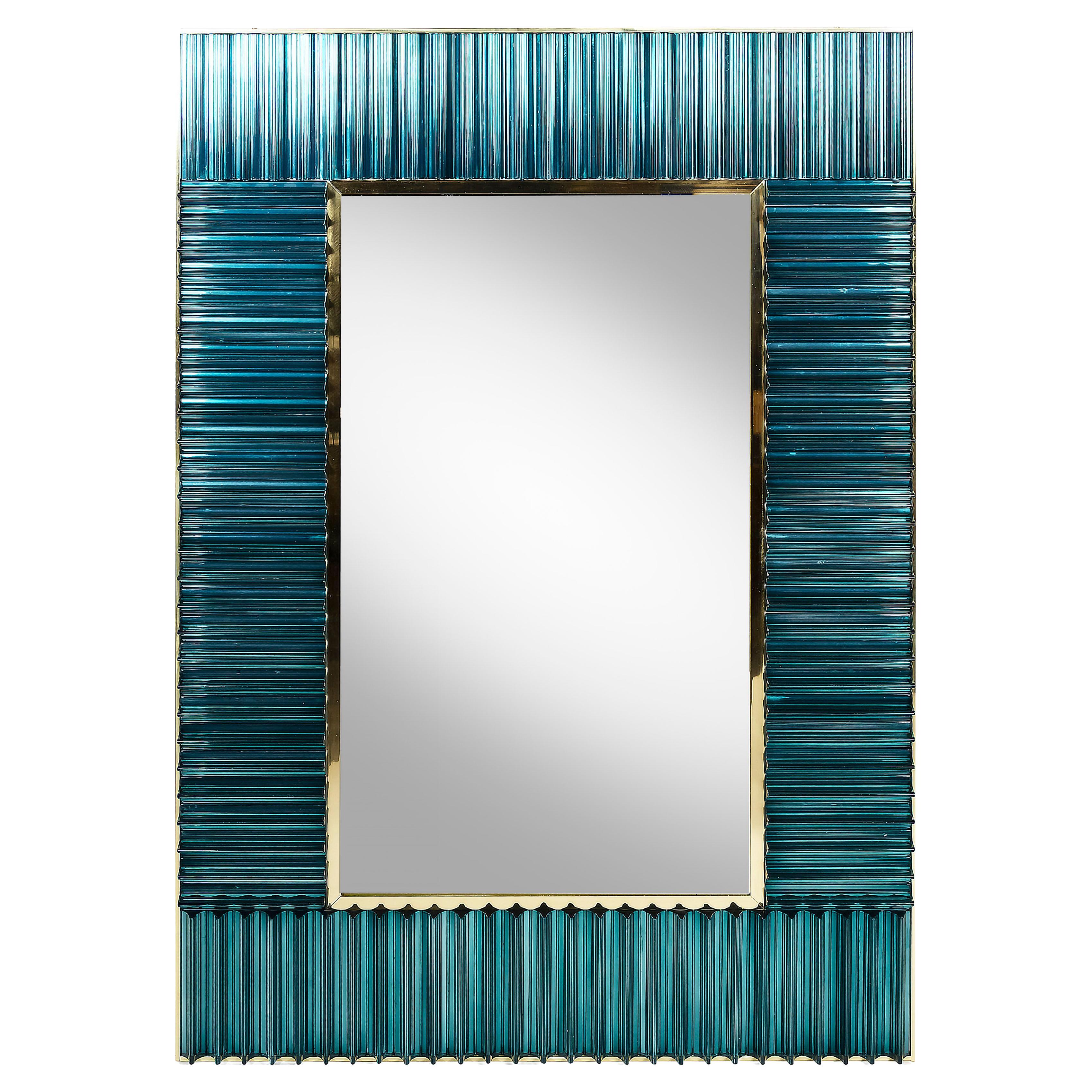 Italienischer Wandspiegel aus Messing und Muranoglas