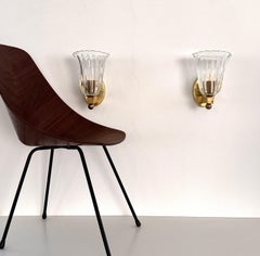 Apliques de pared italianos de latón y cristal de Murano, estilo Art Déco, década de los 90