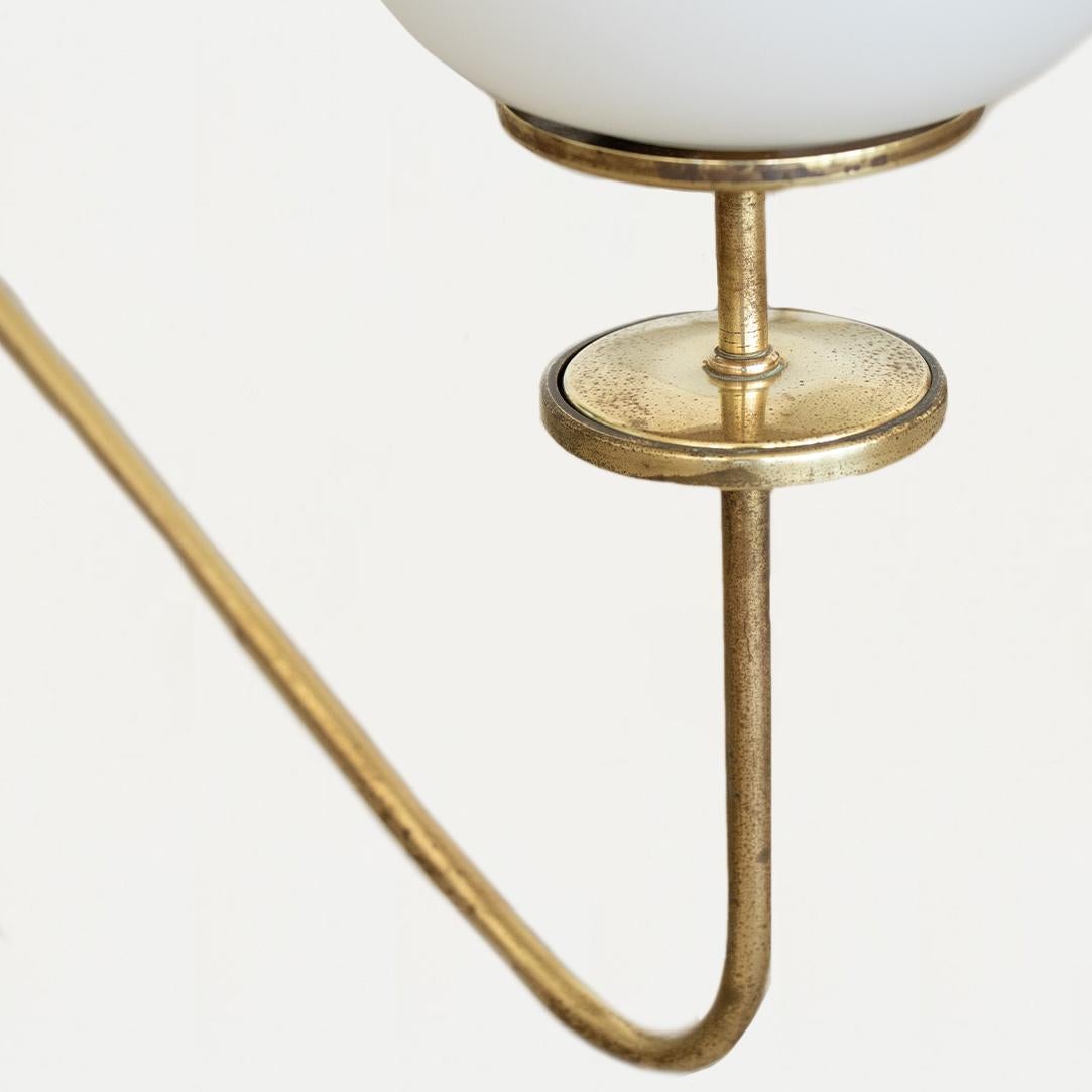 Italian Brass and Opaline Glass Chandelier 1