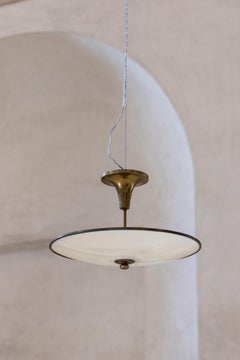 Italian brass and opaline glass pendant lamp, 1950s.