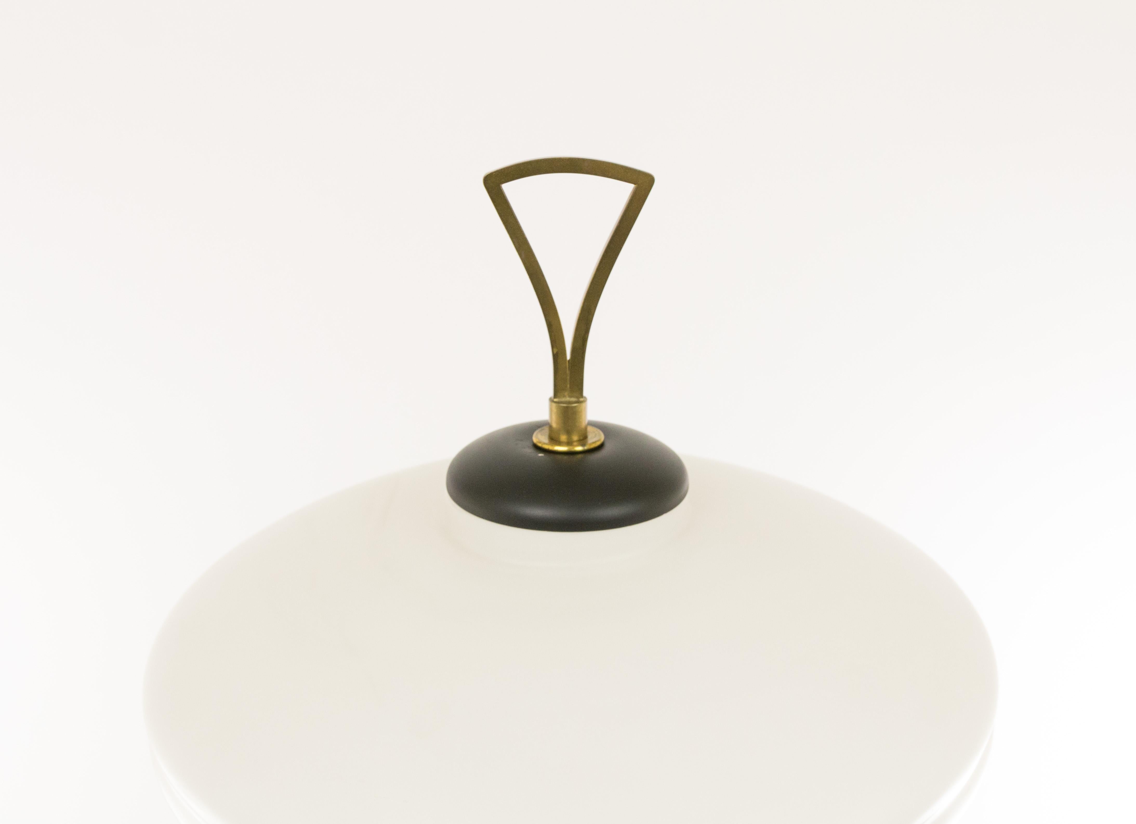 Mid-Century Modern Italian Brass and Opaline Glass Tripod Floor Lamp, 1950s