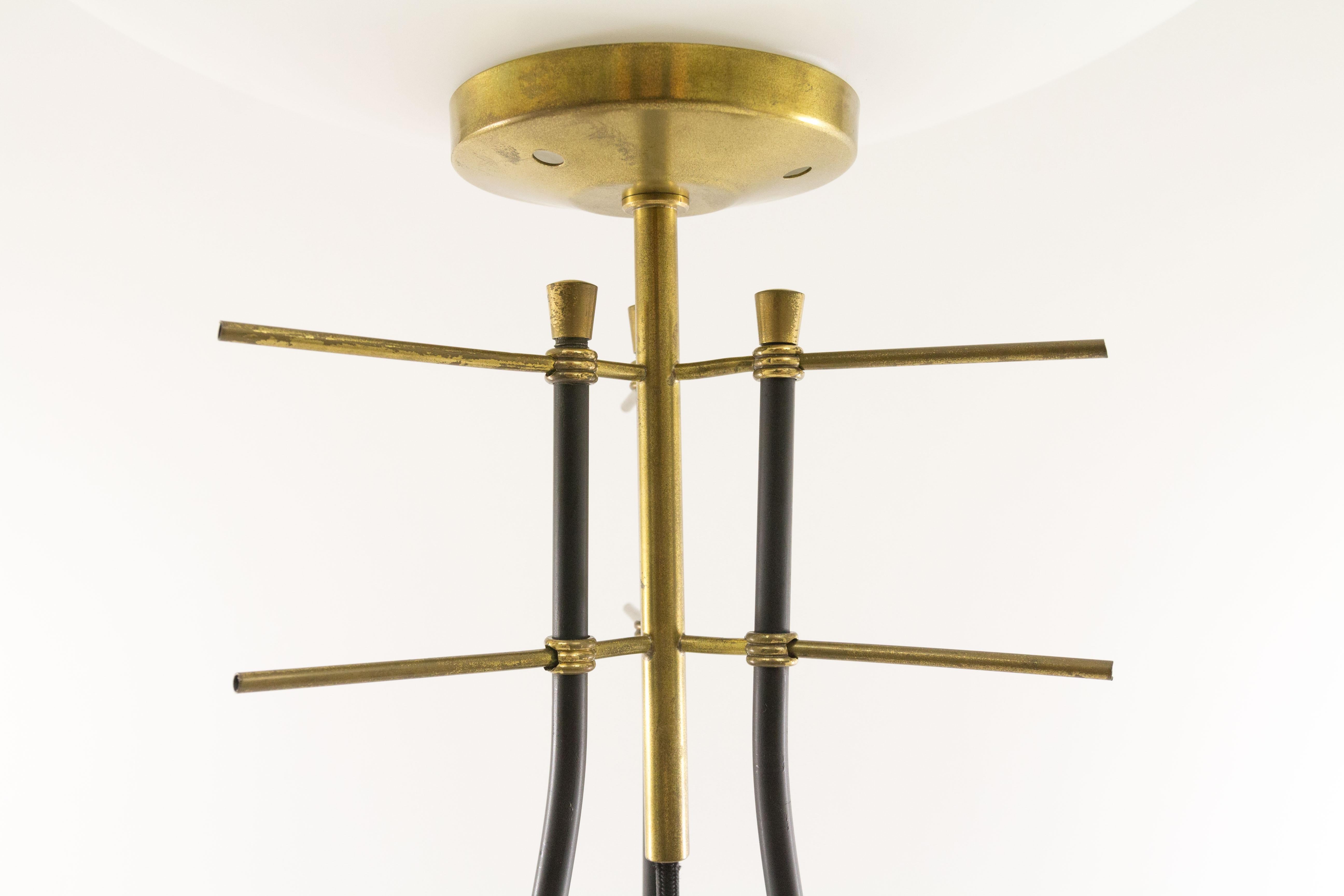 Lacquered Italian Brass and Opaline Glass Tripod Floor Lamp, 1950s