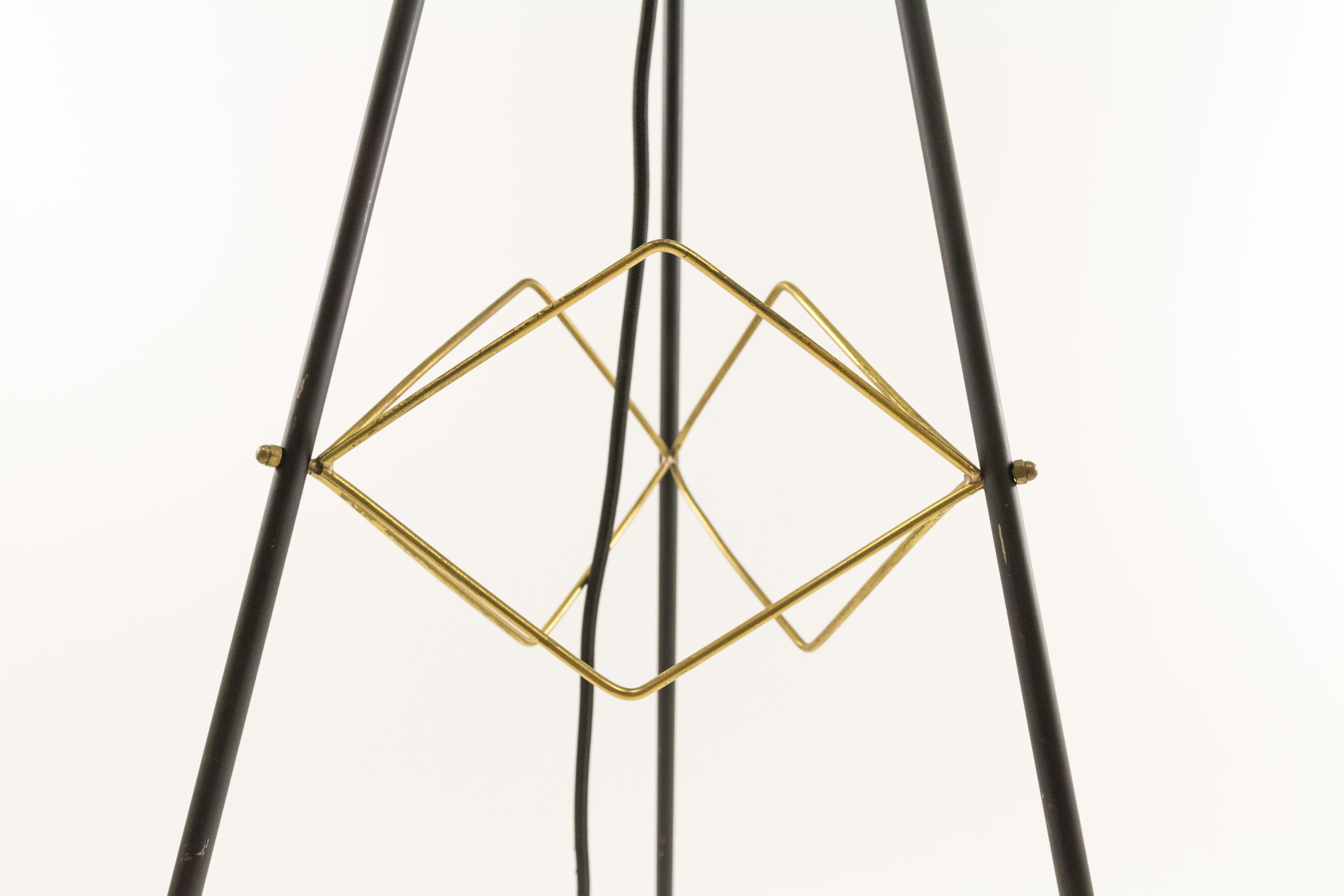Italian Brass and Opaline Glass Tripod Floor Lamp, 1950s In Good Condition In Rotterdam, NL