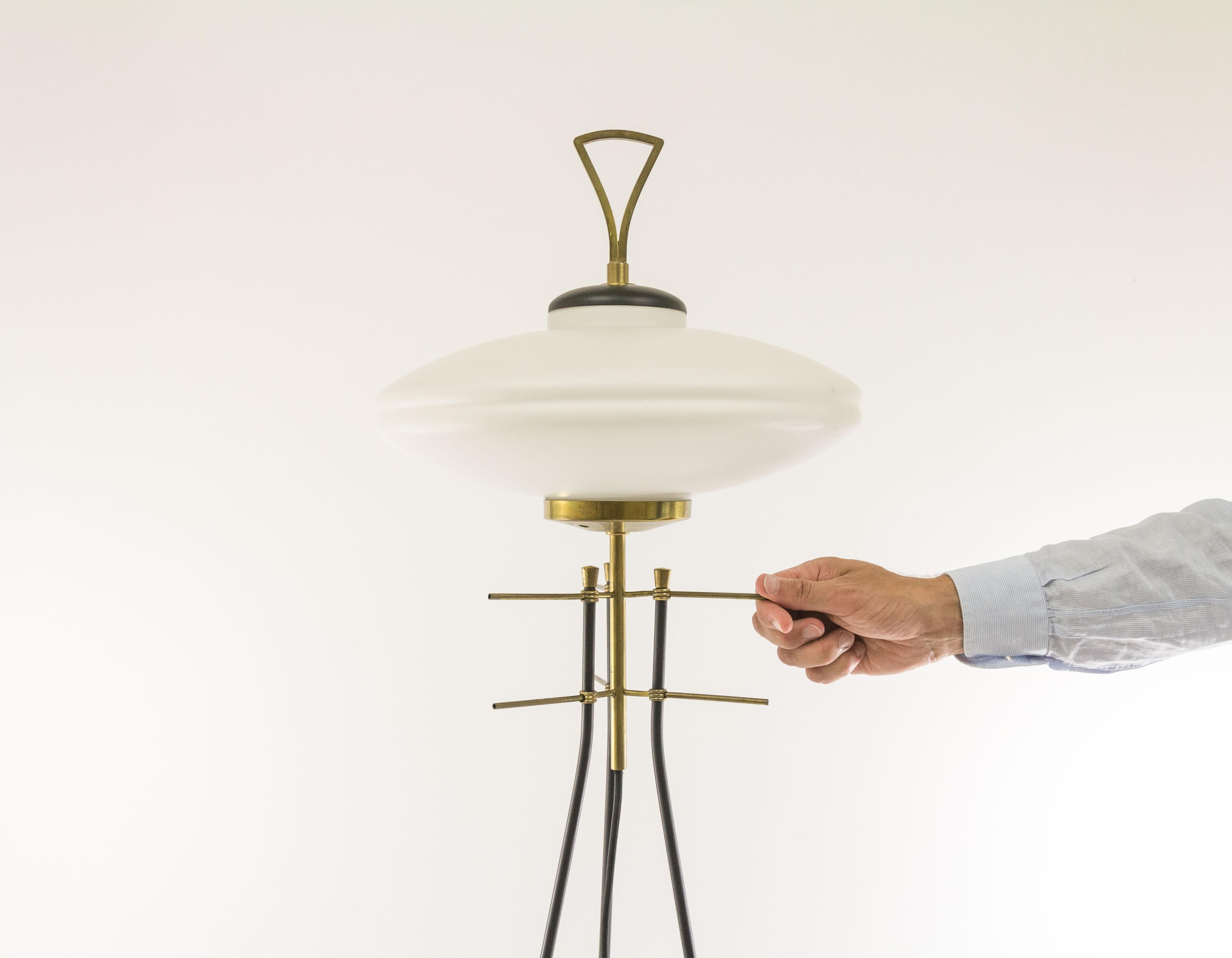 Italian Brass and Opaline Glass Tripod Floor Lamp, 1950s 1