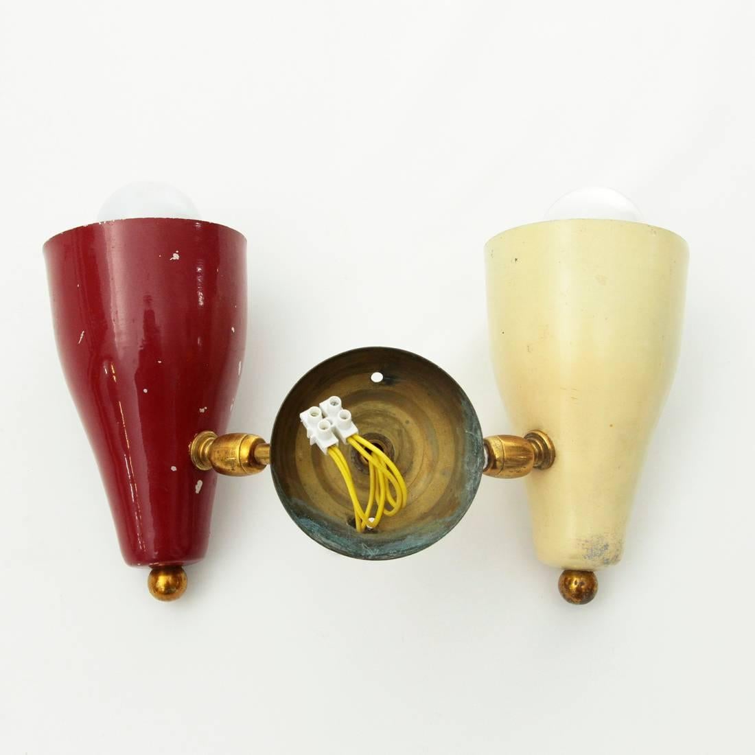 Italian Brass and Painted Metal Sconce, 1950s 4