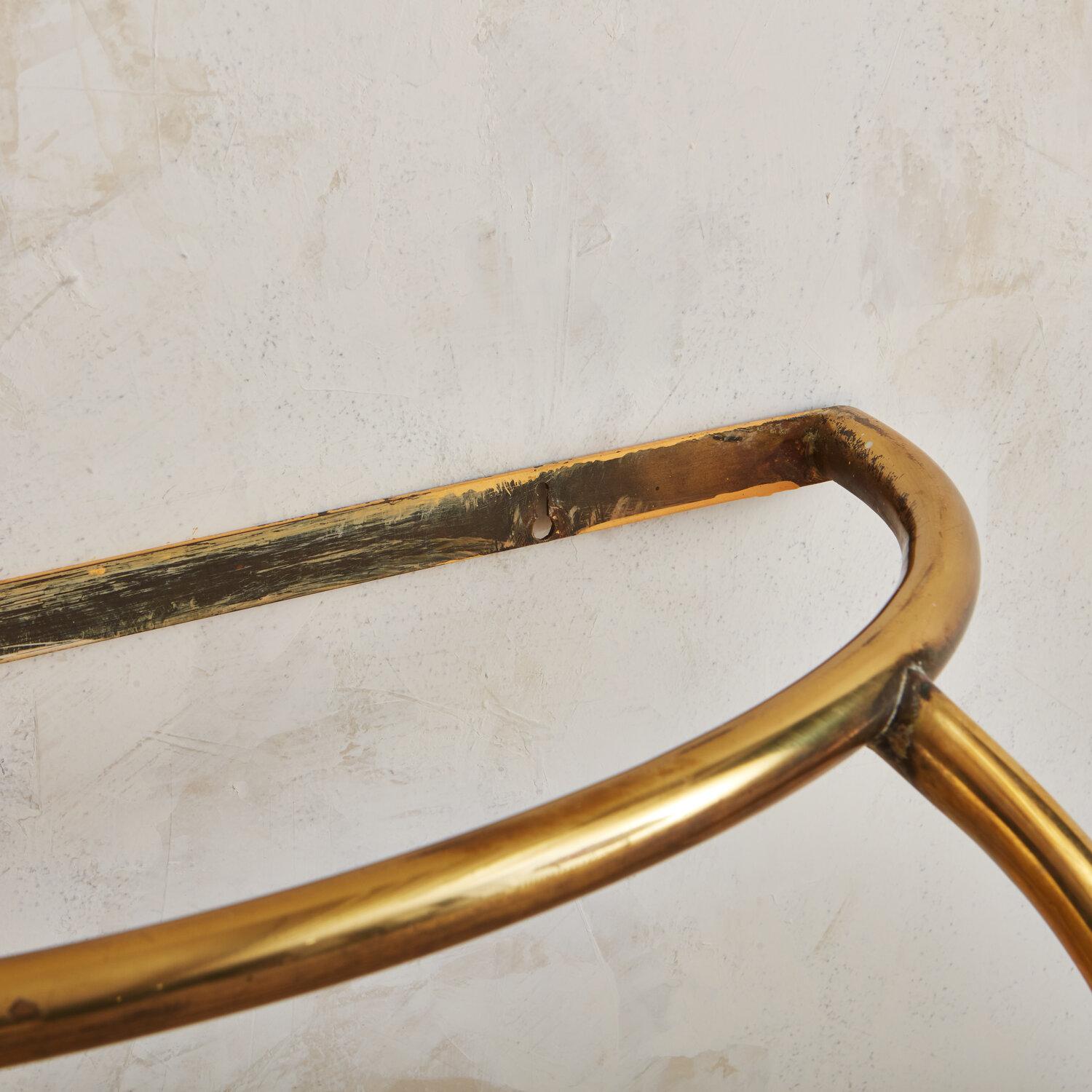 Italian Brass and Pink Marble Demilune Console Table, 1960s 5