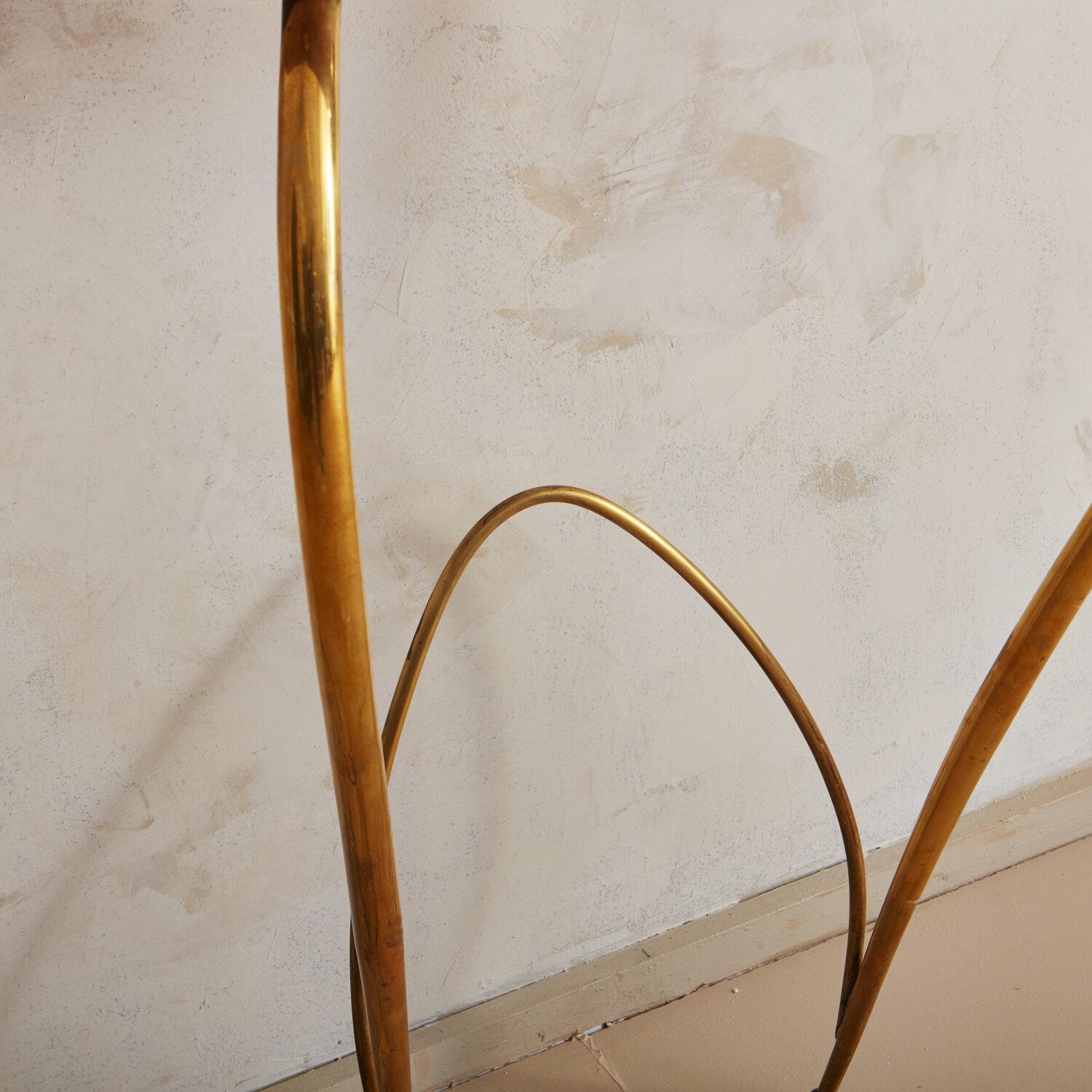 Italian Brass and Pink Marble Demilune Console Table, 1960s 4