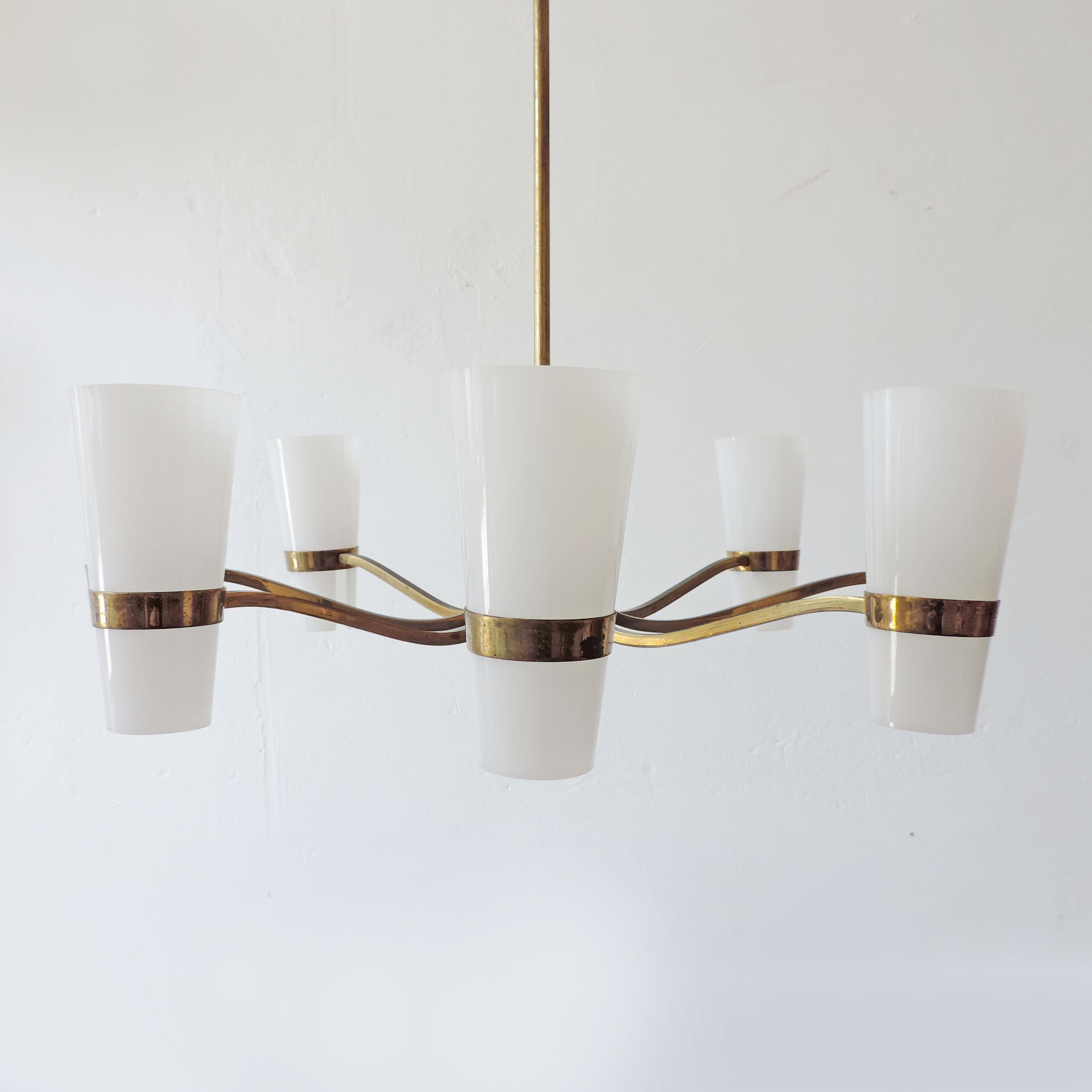 Mid-Century Modern Italian Brass and Plexiglass 1950s Ceiling Lamp