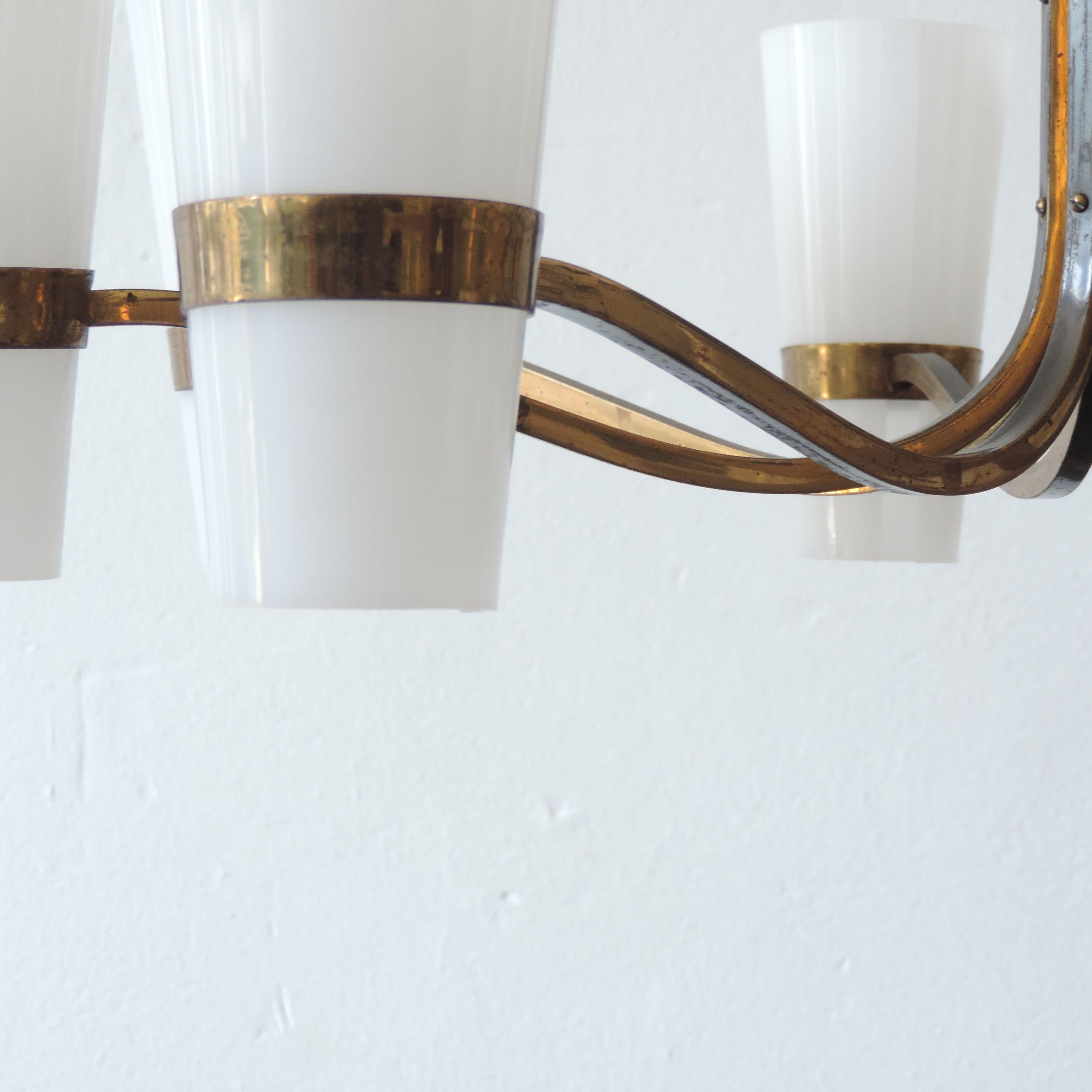 Burnished Italian Brass and Plexiglass 1950s Ceiling Lamp