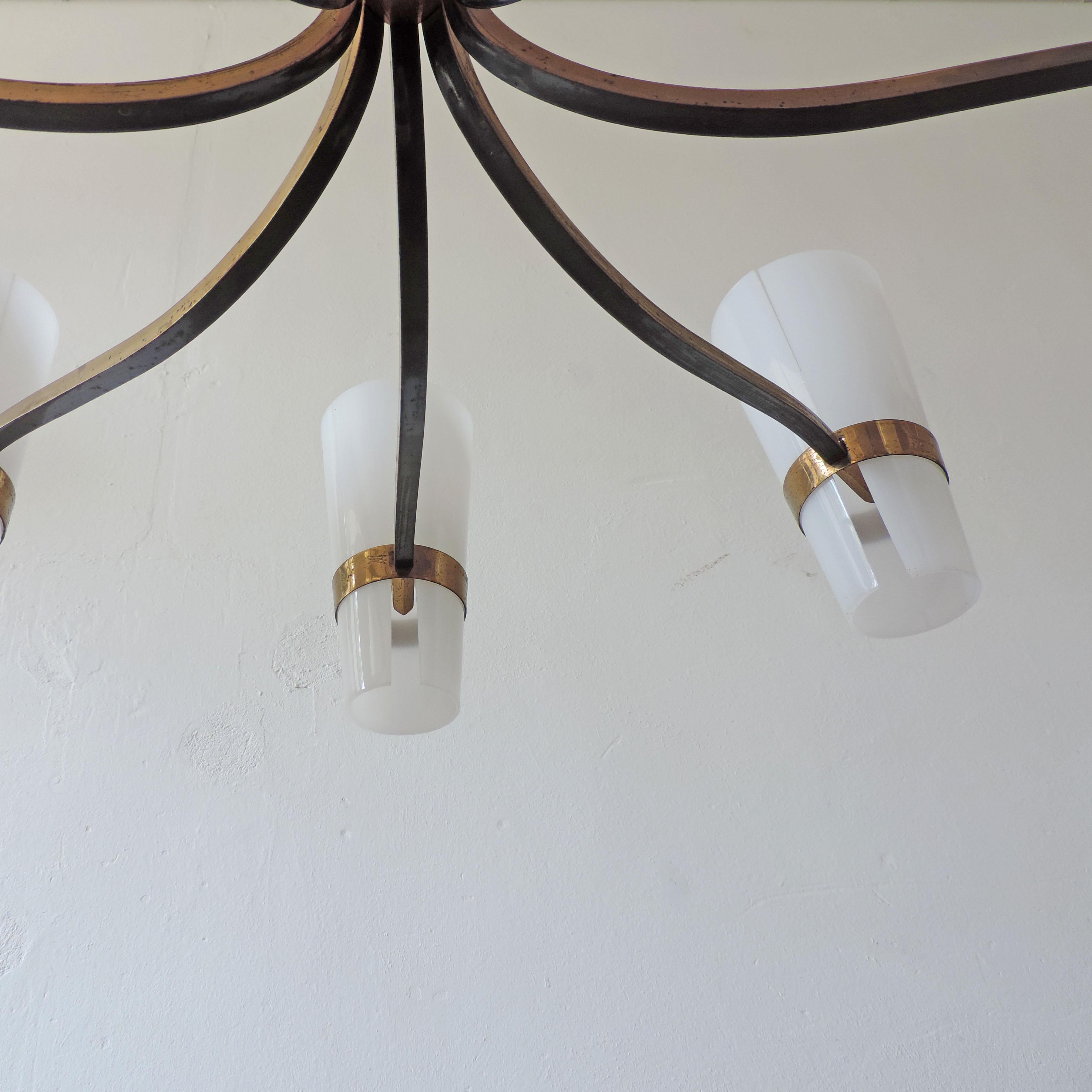 Mid-20th Century Italian Brass and Plexiglass 1950s Ceiling Lamp