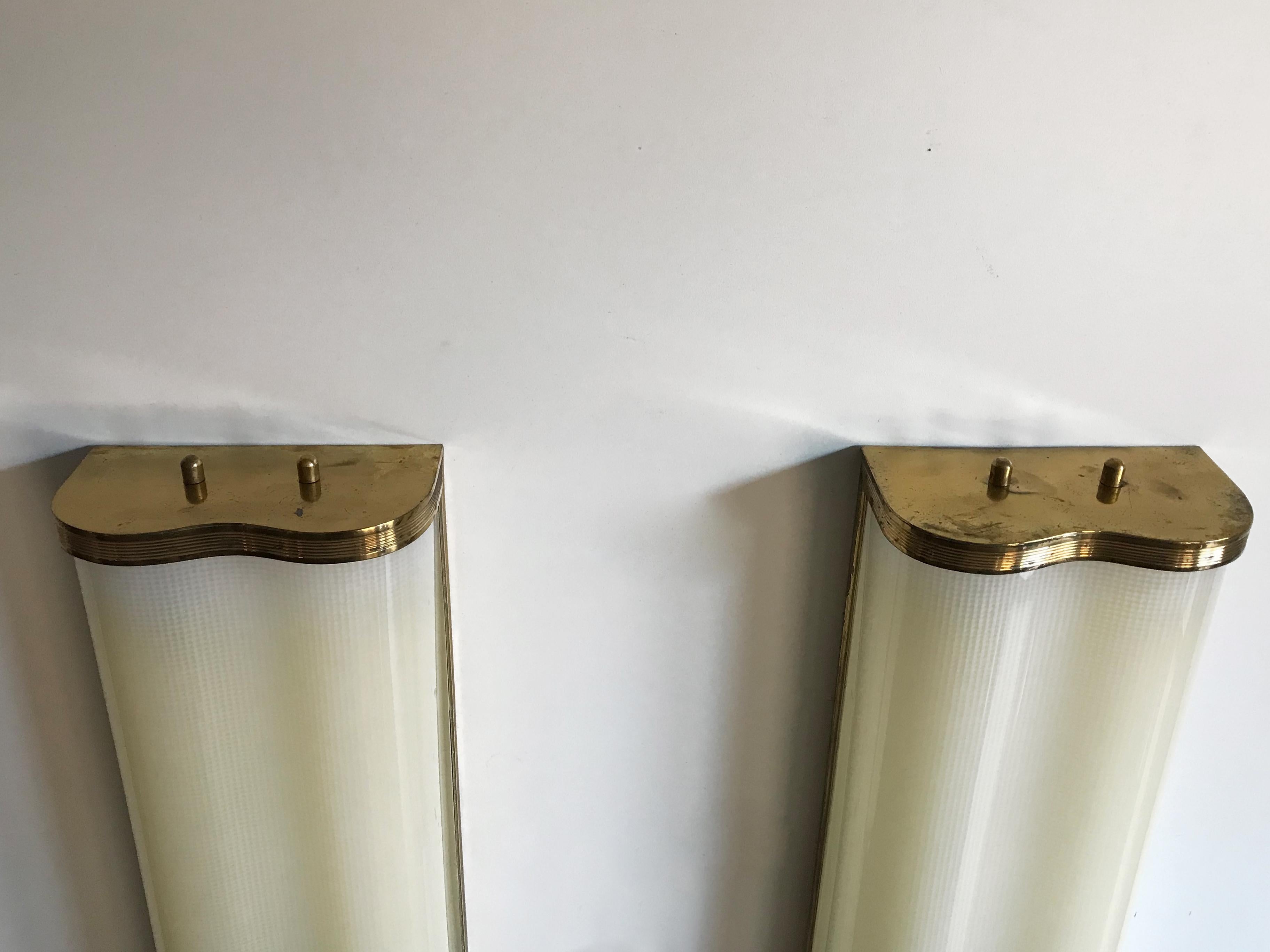 Italian Brass and Plexiglass Wall Lamps Sconces Midcentury 1950s 2