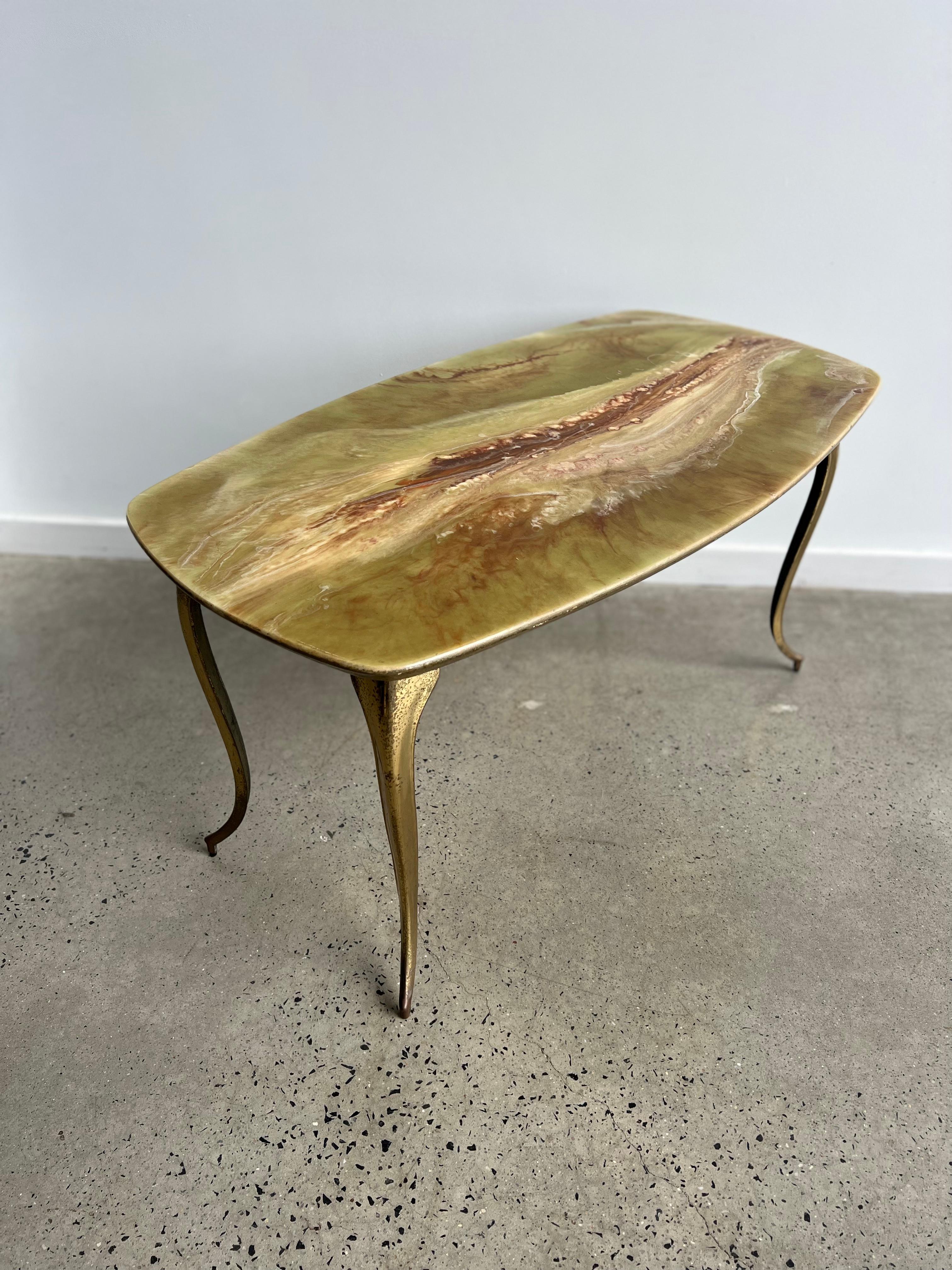 Mid-Century Modern Italian Brass and Resin Side Table