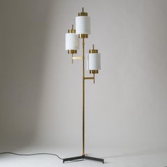 Italian Brass And Ribbed Glass Floor Lamp, circa 1960
