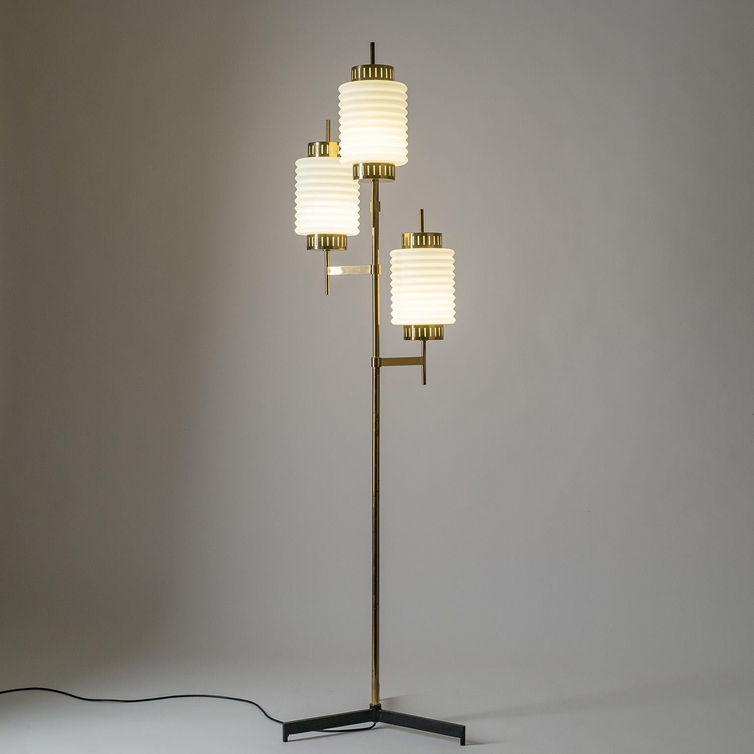 Mid-Century Modern Italian Brass And Ribbed Glass Floor Lamp, circa 1960