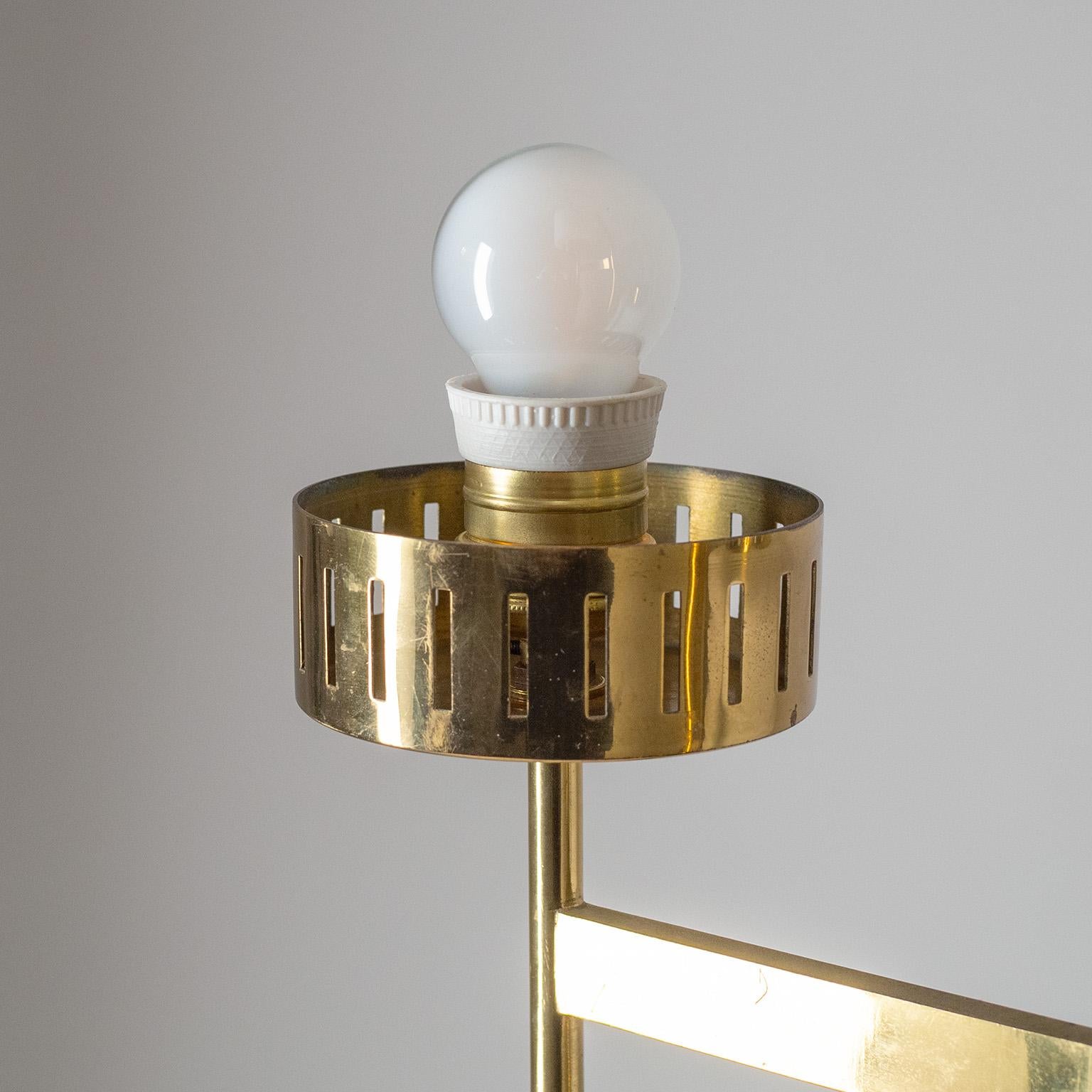 Mid-20th Century Italian Brass And Ribbed Glass Floor Lamp, circa 1960