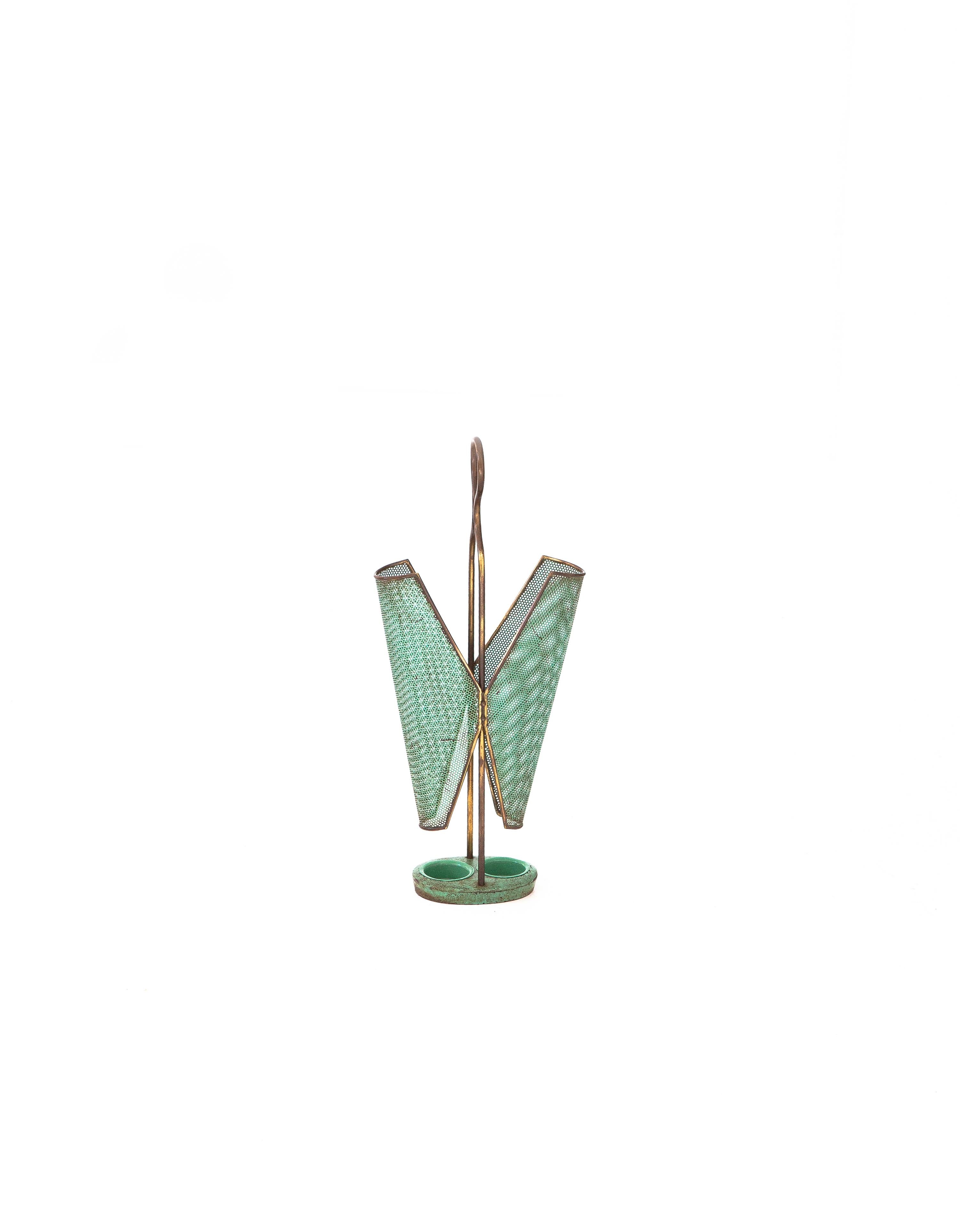 Mid-Century Modern Italian Brass and Sage Green Umbrella Holder, 1950s