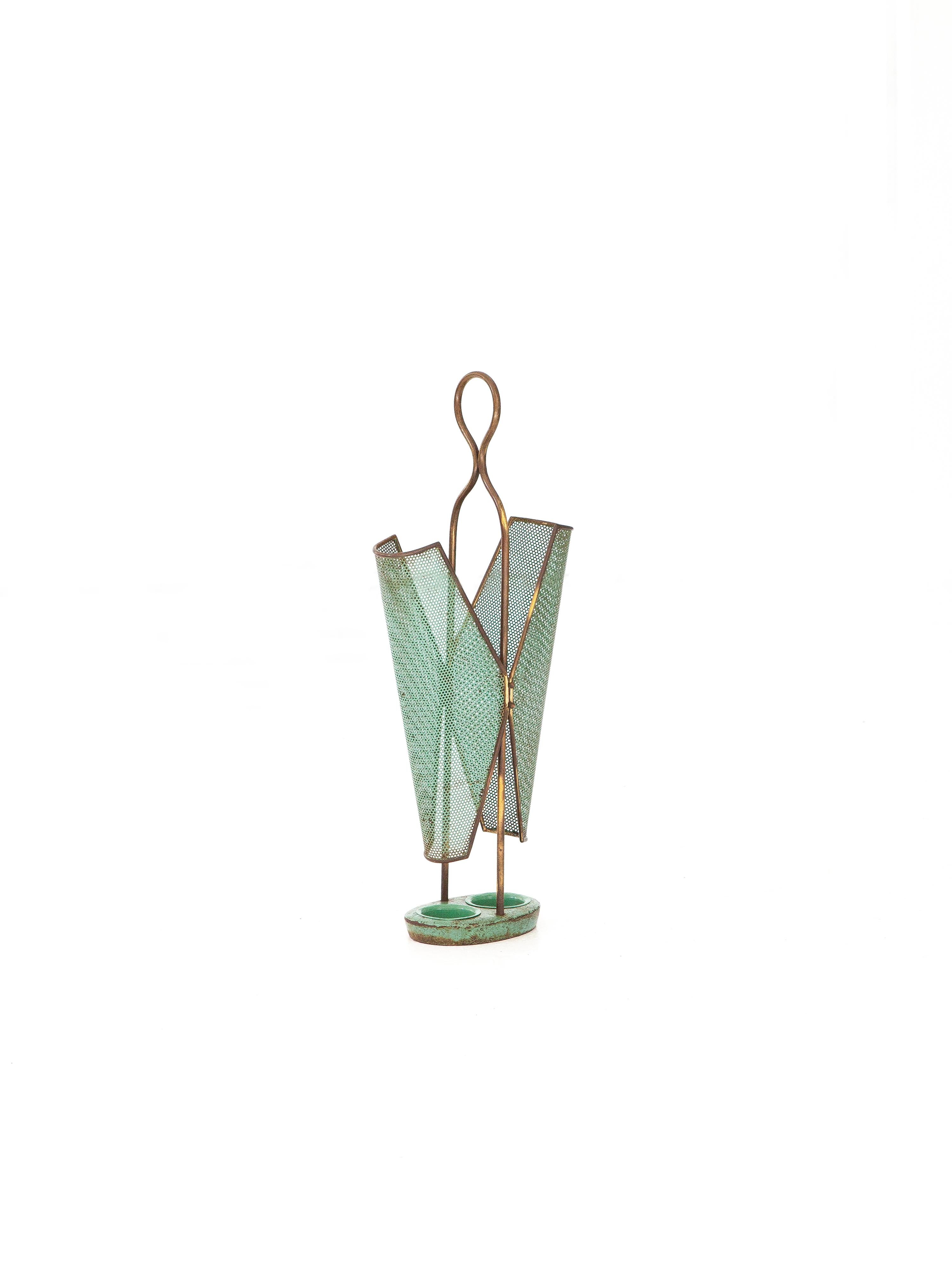 Italian Brass and Sage Green Umbrella Holder, 1950s In Good Condition In Rome, IT