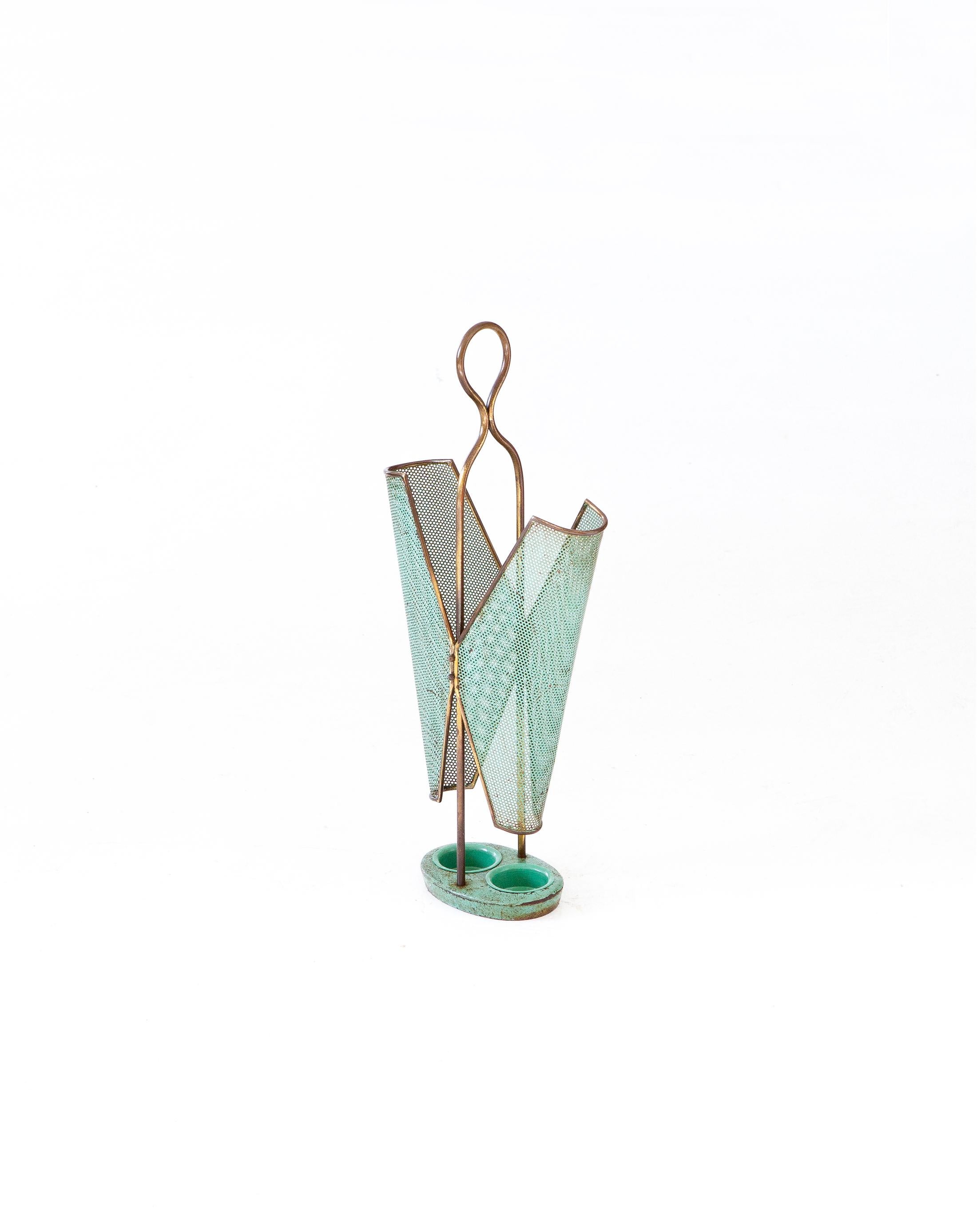 Italian Brass and Sage Green Umbrella Holder, 1950s 1