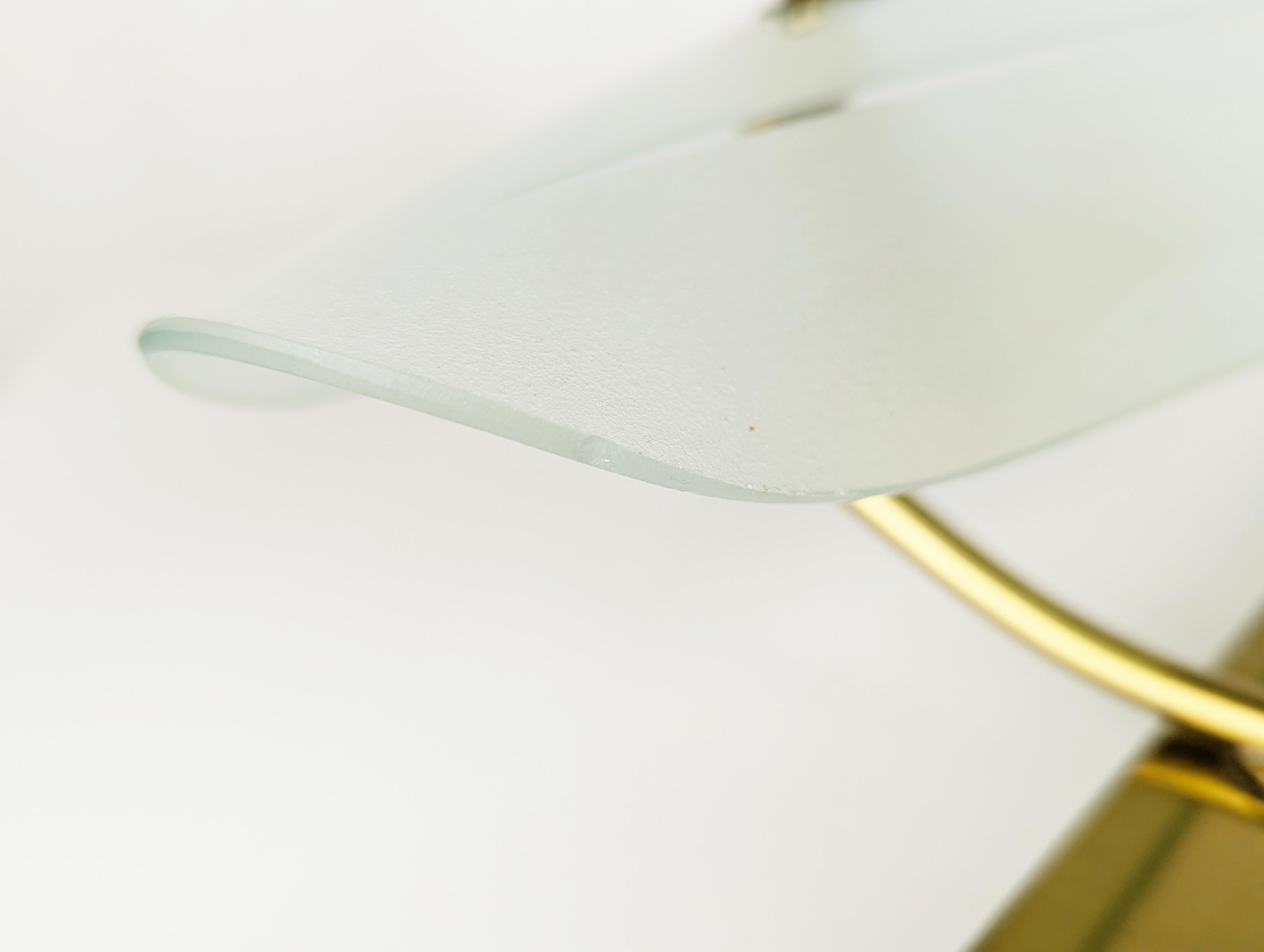 Italian Brass and Sandblasted Glass Mid-Century Sconce with curved glass shades For Sale 6