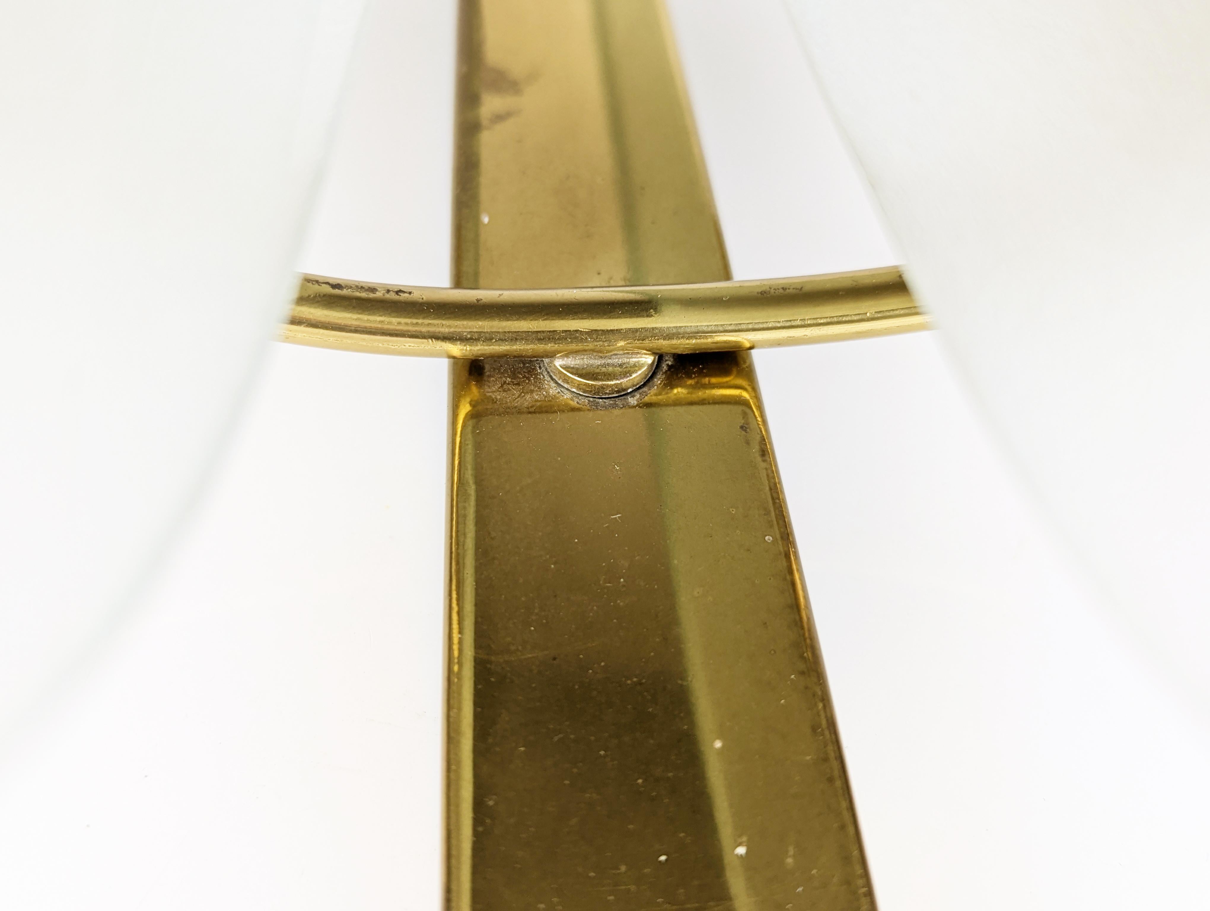 Metal Italian Brass and Sandblasted Glass Mid-Century Sconce with curved glass shades For Sale