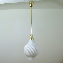 Italian Brass and Satin Opaline Glass Pendant attr. Arredoluce, 1950s