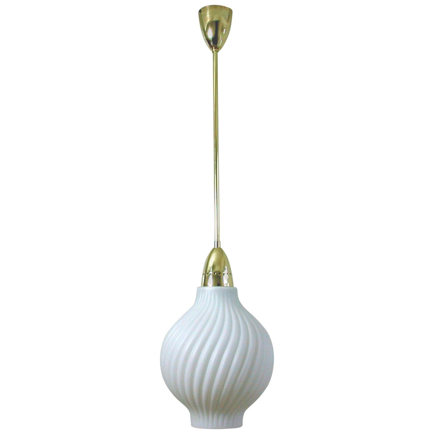 Italian Brass and Satin Opaline Glass Pendant Attributed to Arredoluce, 1950s