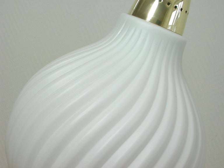 Italian Brass and Satin Opaline Glass Pendant Attributed to Arredoluce, 1950s For Sale 8