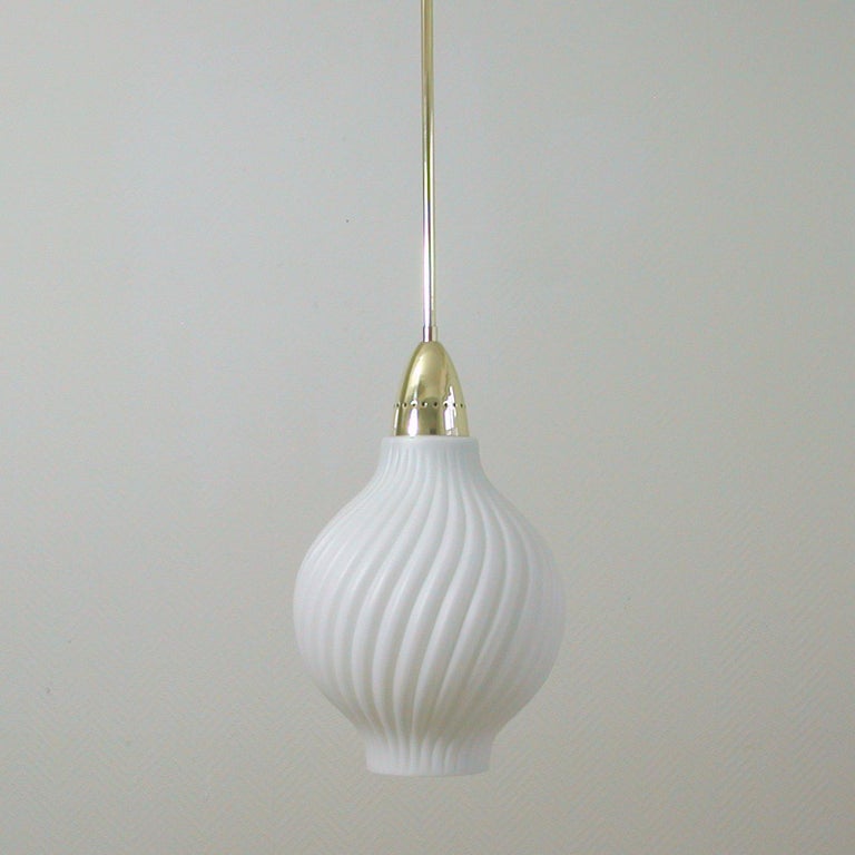 Italian Brass and Satin Opaline Glass Pendant Attributed to Arredoluce, 1950s For Sale 1