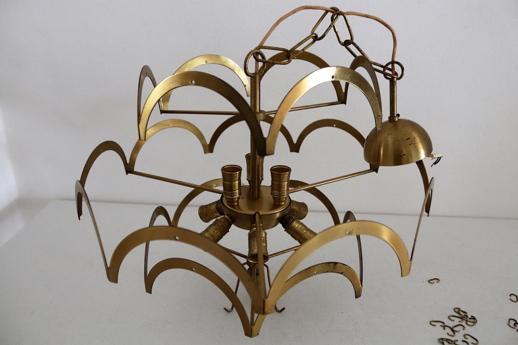Italian Brass and Smoke Glass Chandelier by Vistosi, 1960s For Sale 8