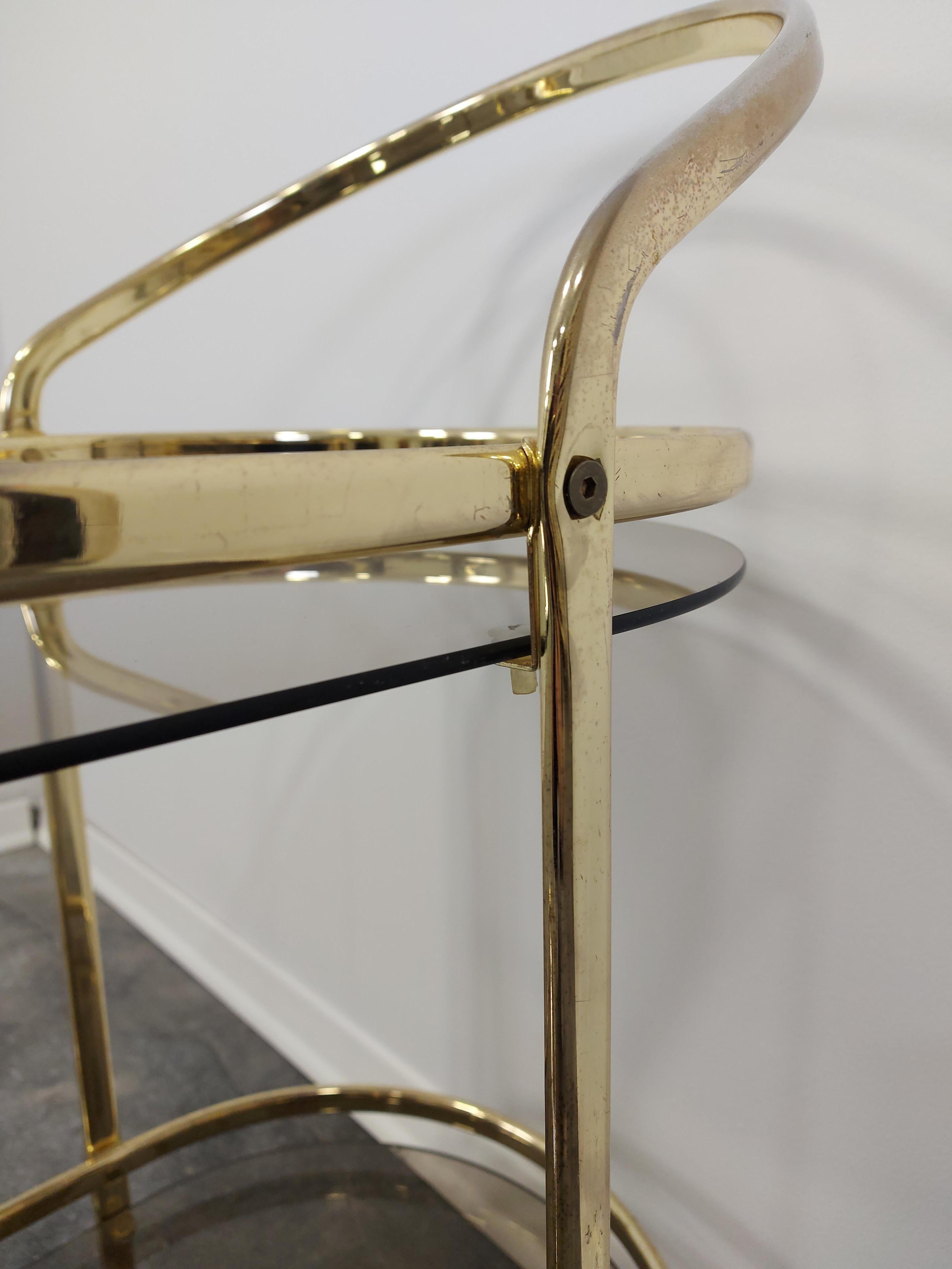 Italian Brass and Smoked Glass Bar Cart 1960s 5