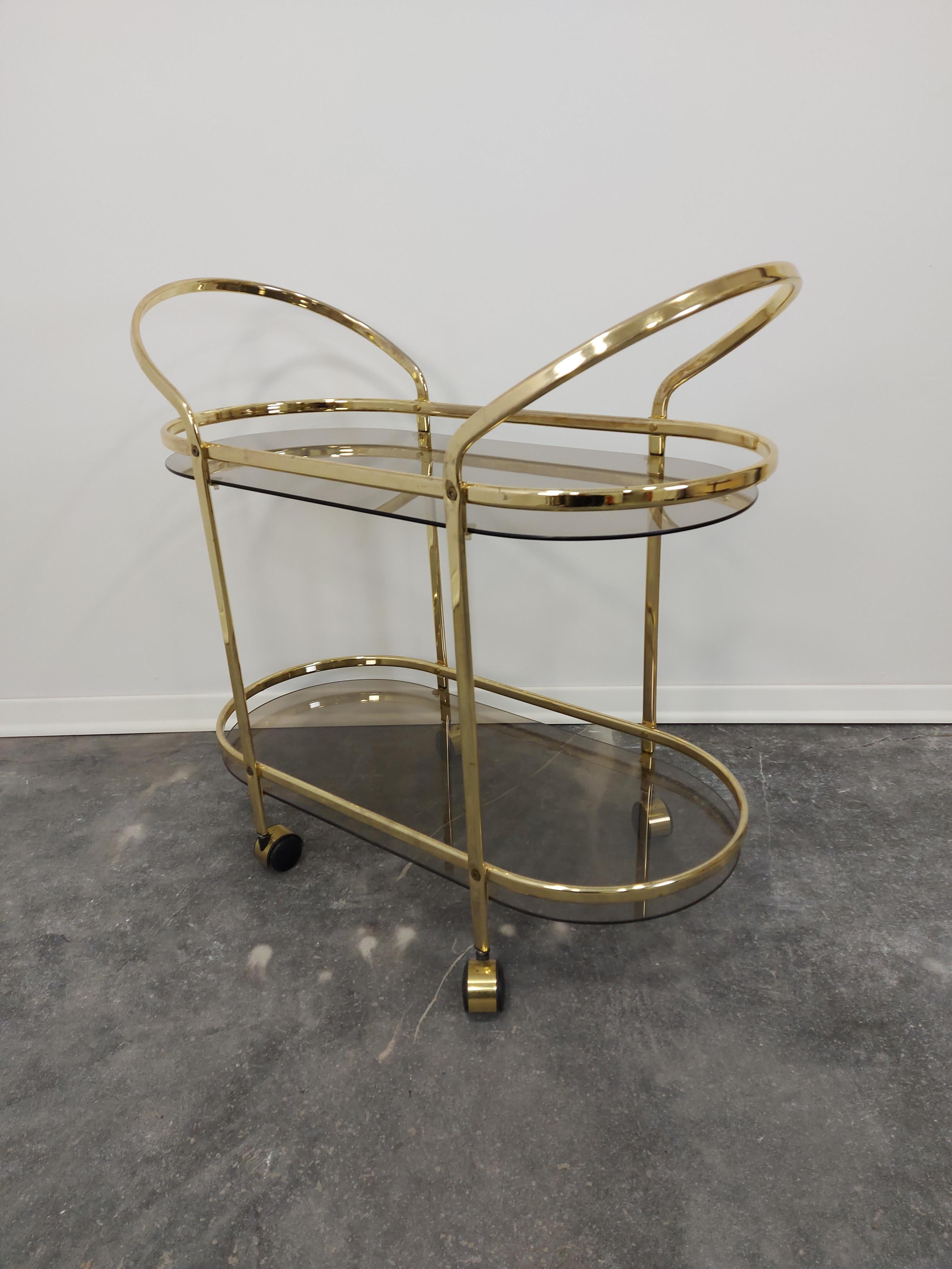 Italian Brass and Smoked Glass Bar Cart 1960s 7