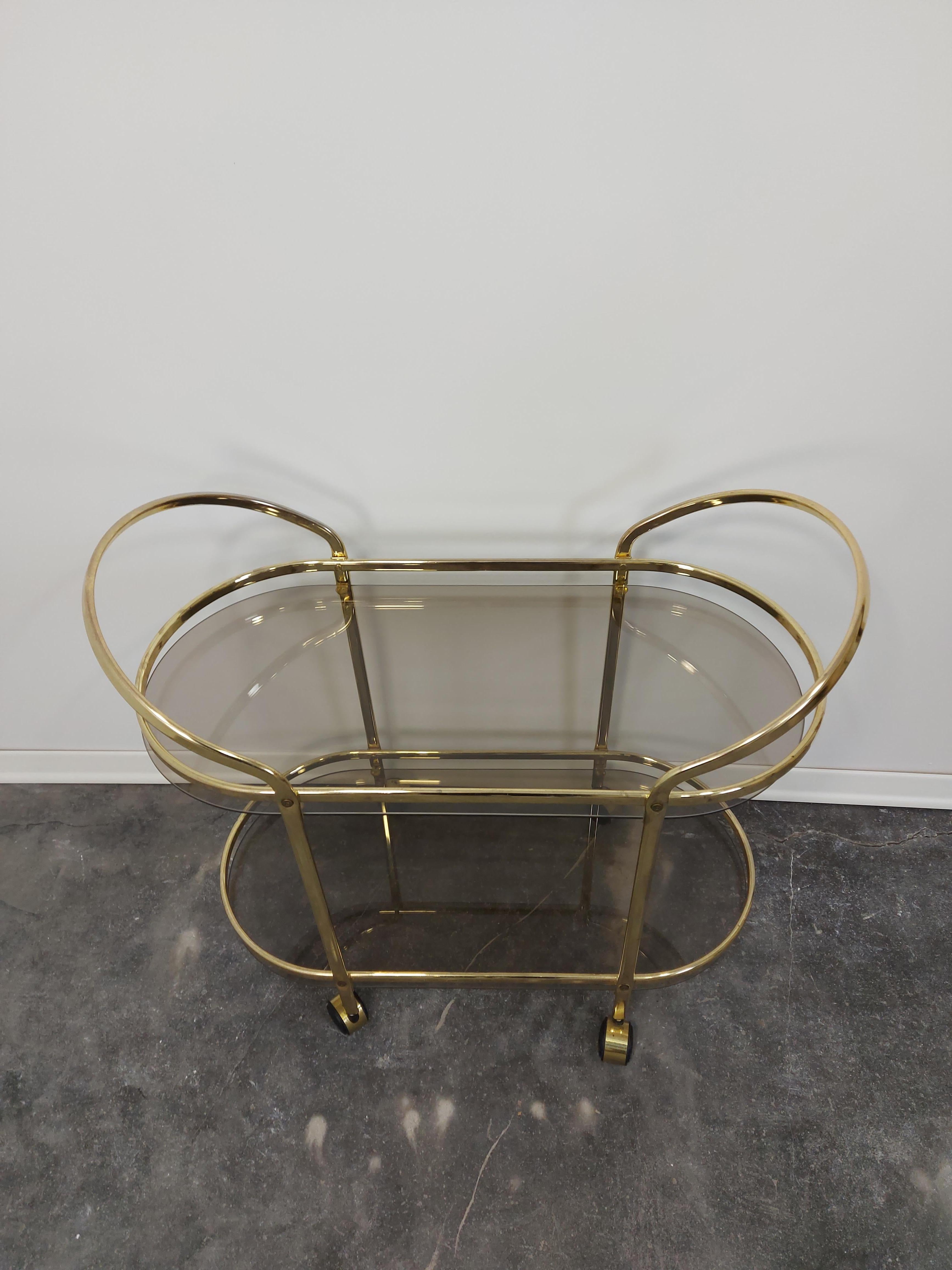 Italian Brass and Smoked Glass Bar Cart 1960s 11